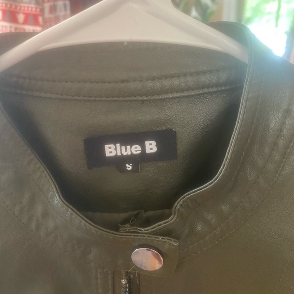 New Without Tags Blue B Faux Leather Jacket Army Green - Picture 3 of 6